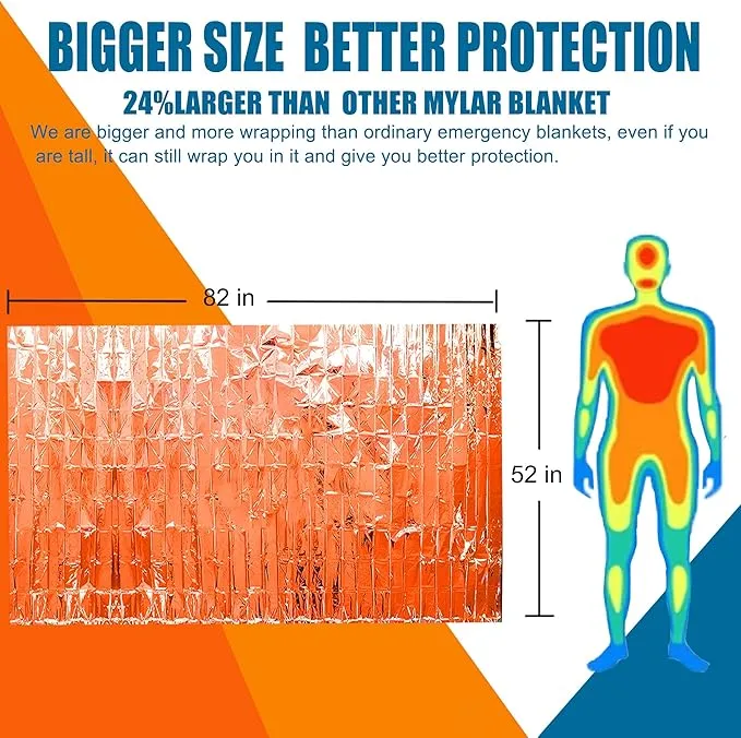 Emergency Blankets Mylar Thermal Blanket (4 Pack) of Gigantic Space Blanket 82 * 52 in. Survival Blankets Heavy Duty Camping Gear,First Aid, Silver Orange