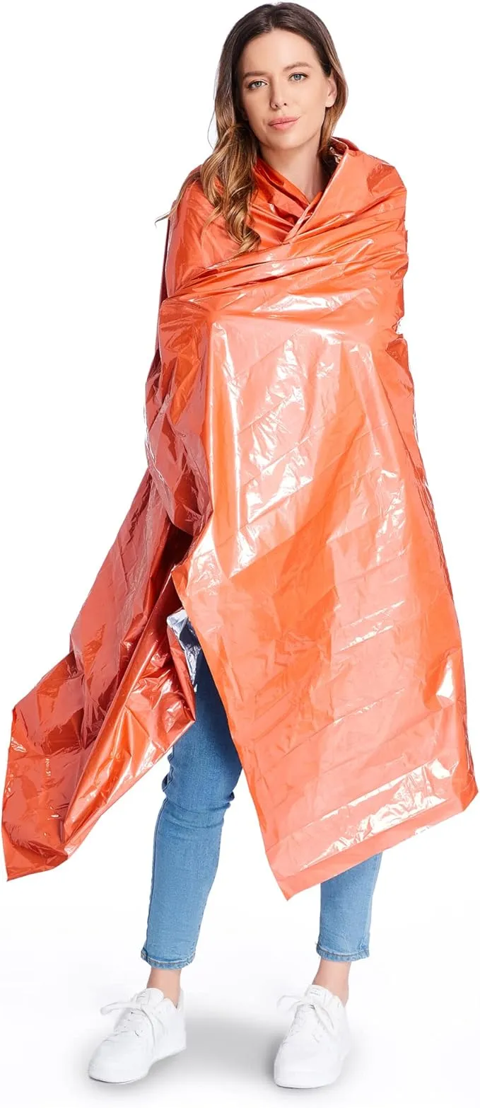 Emergency Blankets Mylar Thermal Blanket (4 Pack) of Gigantic Space Blanket 82 * 52 in. Survival Blankets Heavy Duty Camping Gear,First Aid, Silver Orange