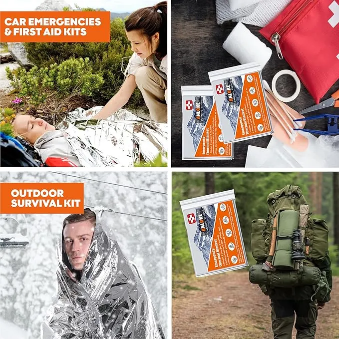 Emergency Blankets Mylar Thermal Blanket-(50 Pack) of Gigantic Space Blanket 82 * 64 in. Survival Blankets Heavy Duty Camping Gear,First Aid