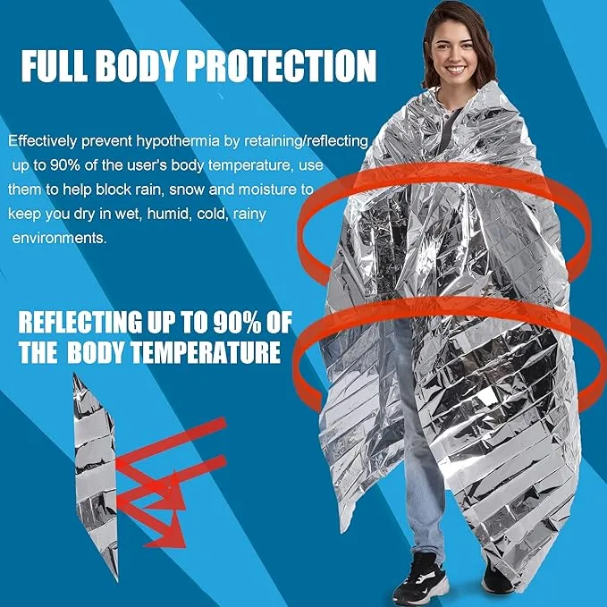 Emergency Mylar Thermal Blanket 82 * 64 in(5 Pack), Gigantic Space Blanket, Survival Blankets Heavy Duty Camping Gear, First Aid, Silver…
