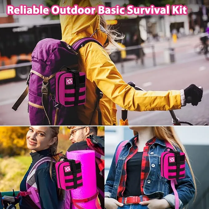 Emergency Survival Kit and First Aid Kit, Self Defense Kit Safety Kit, Survival Gear and Equipment with Tactical Molle Pouch and Emergency Tent, Outdoor Adventure, Hiking, Hunting, Gifts for Men Women