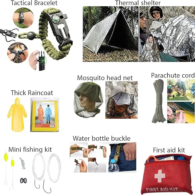 Emergency Survival Kit with First Aid, Tools, and Camping Gear - Gift for Men
