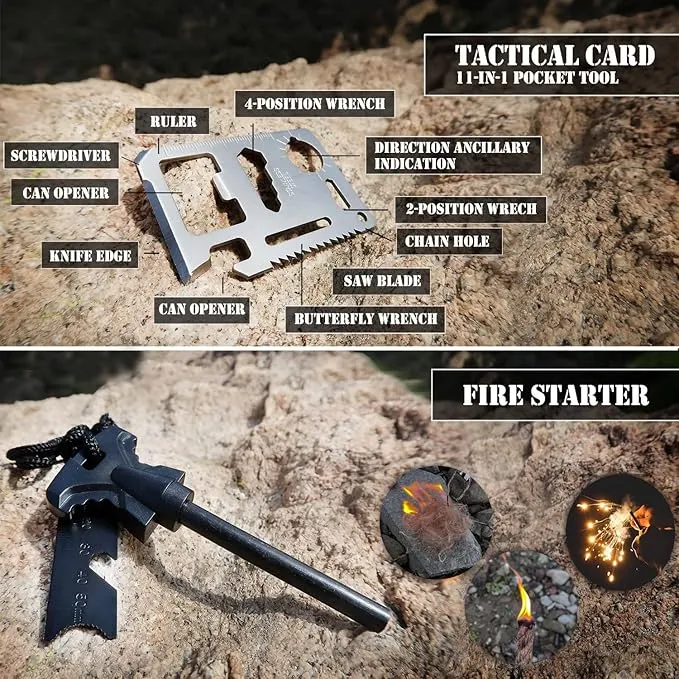 Emergency Survival Kit with First Aid, Tools, and Camping Gear - Gift for Men