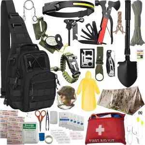Emergency Survival Kit with First Aid, Tools, and Camping Gear - Gift for Men