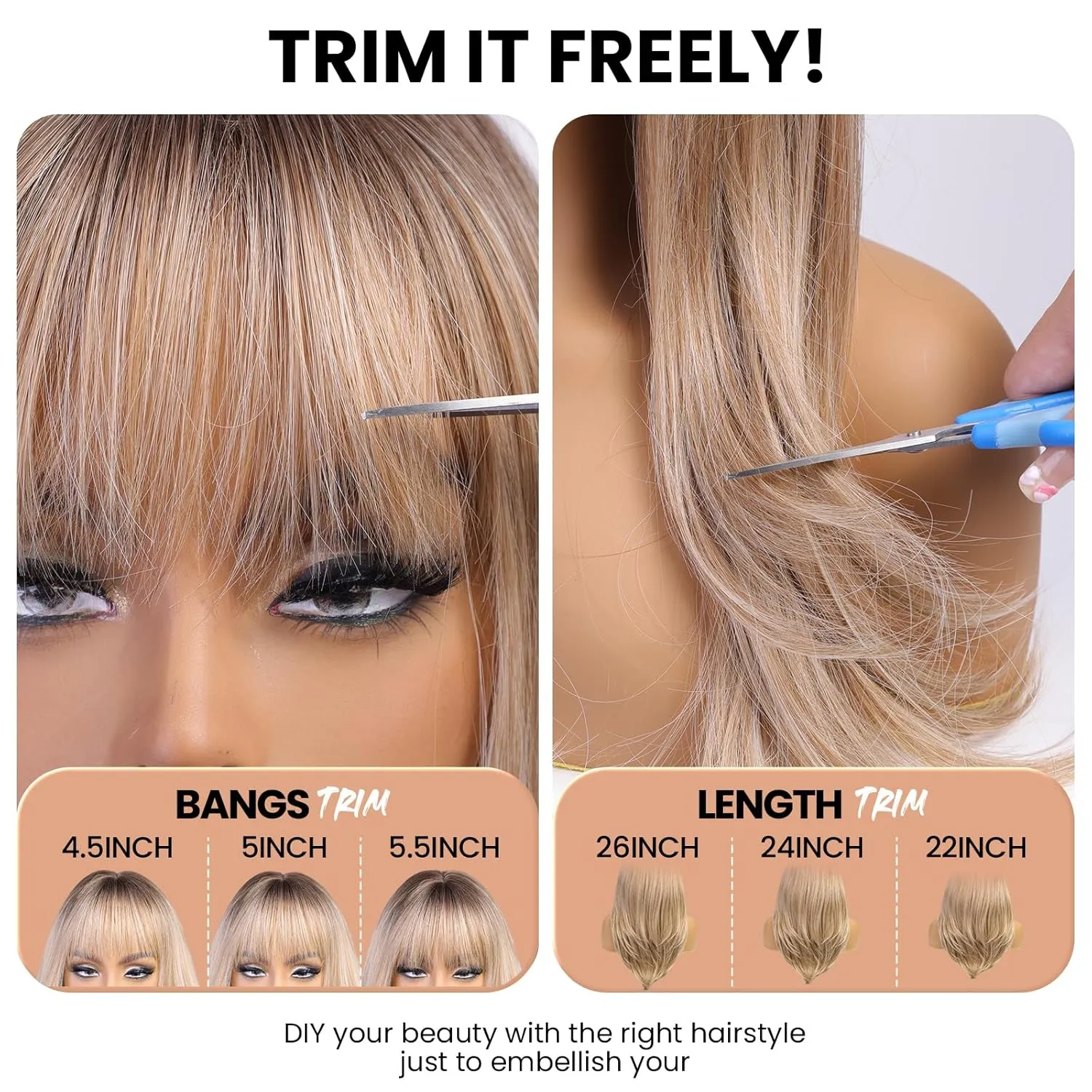EMMOR Strawberry Blonde Wig With Bangs For Women Long Straight Wigs Auburn Layered Synthetic Layered Hairstyle For Girls Party Cosplay And Daily Use(26" Copper Brown)