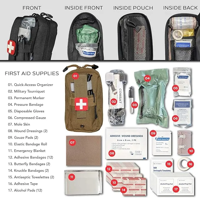 EPG Field First Aid Kit (IFAK) | 44 Piece | Compact Personal First Aid Kit | Backpacking, Camping, Emergency, Travel, Tactical, Go Bag, Bug Out Bag, 72 Hour Kit, Essentials, EDC, Survival IFAK - Tan