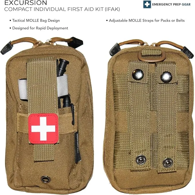 EPG Field First Aid Kit (IFAK) | 44 Piece | Compact Personal First Aid Kit | Backpacking, Camping, Emergency, Travel, Tactical, Go Bag, Bug Out Bag, 72 Hour Kit, Essentials, EDC, Survival IFAK - Tan