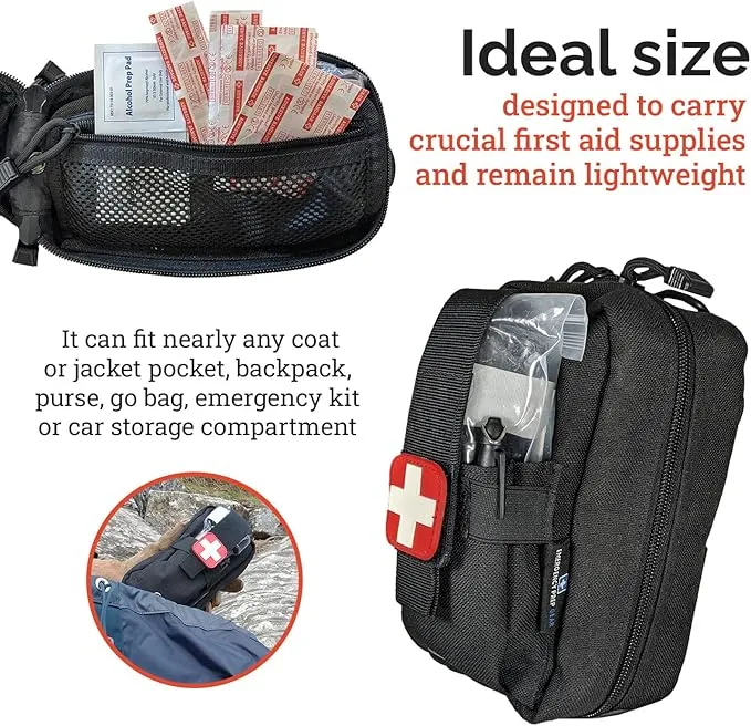 EPG Field First Aid Kit (IFAK) | 44 Piece MOLLE | Compact Personal First Aid Kit | Backpacking, Camping, Emergency, Travel, Tactical, Go Bag, Bug Out Bag, 72 Hour Kit, EDC, Survival, Essential - Black