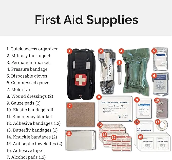 EPG Field First Aid Kit (IFAK) | 44 Piece MOLLE | Compact Personal First Aid Kit | Backpacking, Camping, Emergency, Travel, Tactical, Go Bag, Bug Out Bag, 72 Hour Kit, EDC, Survival, Essential - Black