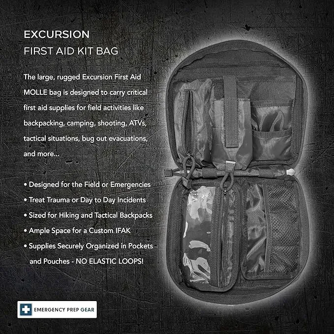 EPG Field First Aid Kit (IFAK) | 60 Piece | Compact Personal First Aid Kit | Backpacking, Camping, Emergency, Travel, Tactical, Go Bag, Bug Out Bag, 72 Hour Kit, Essentials, EDC, Survival - Black