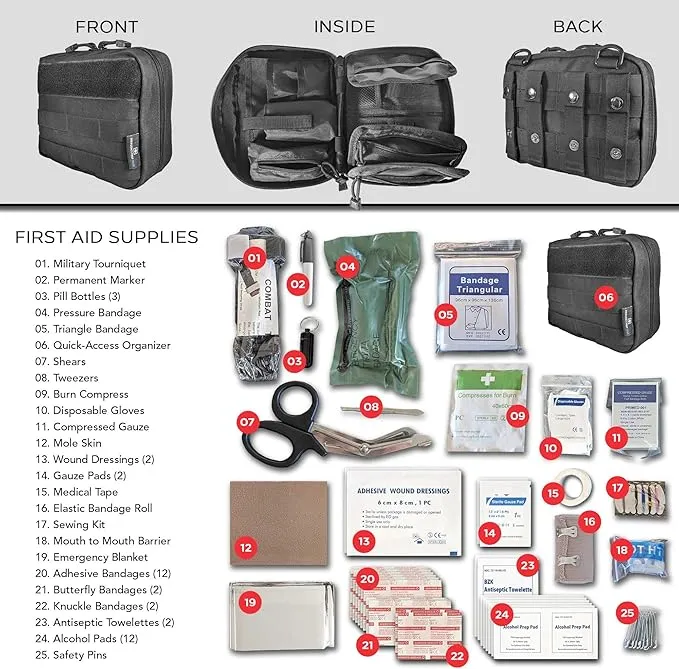 EPG Field First Aid Kit (IFAK) | 60 Piece | Compact Personal First Aid Kit | Backpacking, Camping, Emergency, Travel, Tactical, Go Bag, Bug Out Bag, 72 Hour Kit, Essentials, EDC, Survival - Black