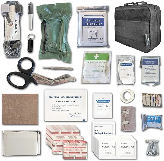 EPG Field First Aid Kit (IFAK) | 60 Piece | Compact Personal First Aid Kit | Backpacking, Camping, Emergency, Travel, Tactical, Go Bag, Bug Out Bag, 72 Hour Kit, Essentials, EDC, Survival - Black