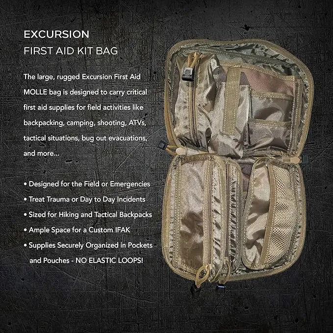 EPG Field First Aid Kit (IFAK) | 60 Piece | Compact Personal First Aid Kit | Backpacking, Camping, Emergency, Travel, Tactical, Go Bag, Bug Out Bag, 72 Hour Kit, Essentials, EDC, Survival - Tan