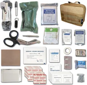 EPG Field First Aid Kit (IFAK) | 60 Piece | Compact Personal First Aid Kit | Backpacking, Camping, Emergency, Travel, Tactical, Go Bag, Bug Out Bag, 72 Hour Kit, Essentials, EDC, Survival - Tan