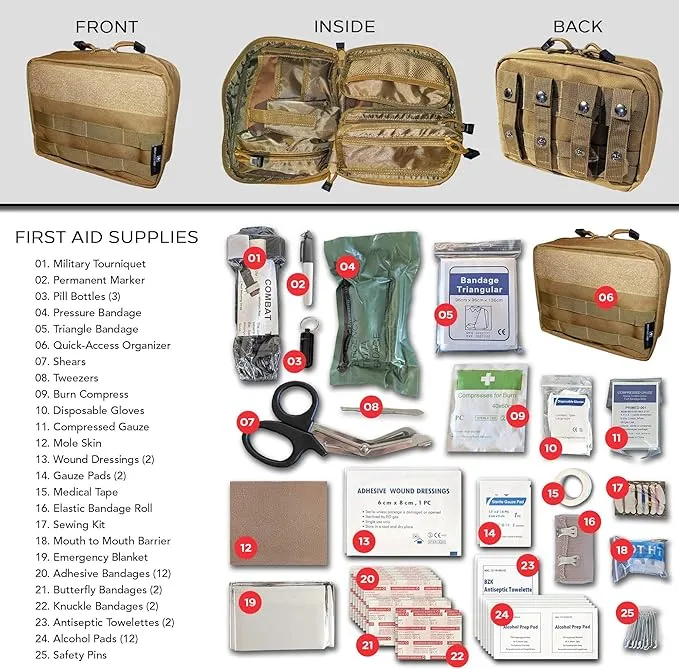 EPG Field First Aid Kit (IFAK) | 60 Piece | Compact Personal First Aid Kit | Backpacking, Camping, Emergency, Travel, Tactical, Go Bag, Bug Out Bag, 72 Hour Kit, Essentials, EDC, Survival - Tan