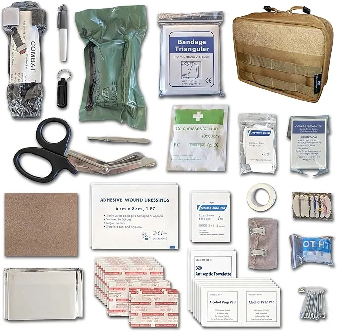 EPG Field First Aid Kit (IFAK) | 60 Piece | Compact Personal First Aid Kit | Backpacking, Camping, Emergency, Travel, Tactical, Go Bag, Bug Out Bag, 72 Hour Kit, Essentials, EDC, Survival - Tan