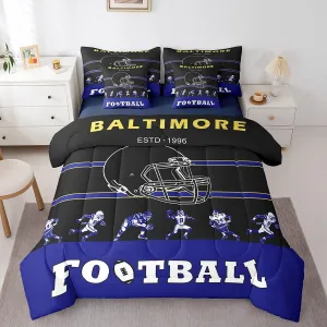 Erosebridal 7 Pieces Bed in a Bag Queen Comforter Set with Sheets, Football Design Bedding Sets for All Season,1 Comforter, 2 Cushion Covers, 1 Flat Sheet, 1 Fitted Sheet, 2 Pillowcases(Baltimore)