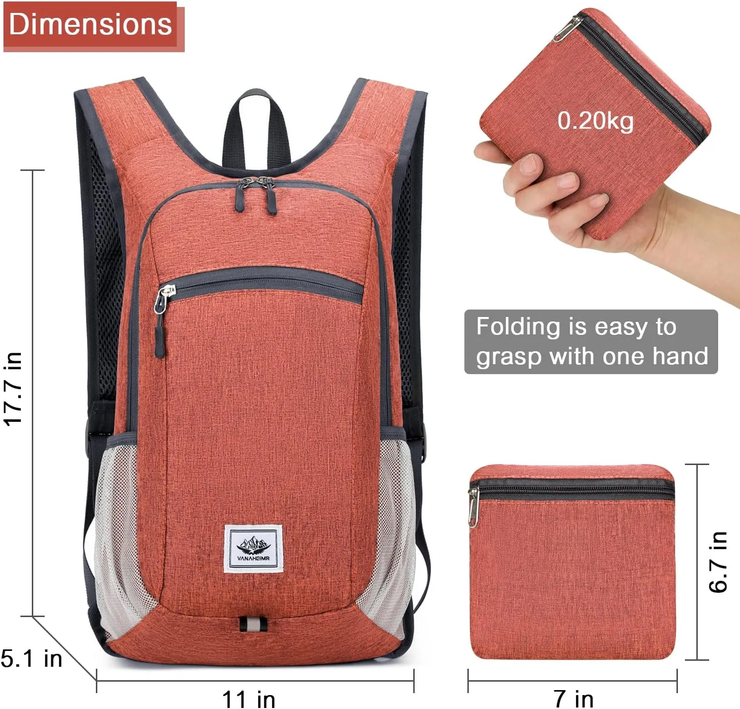 Esup 15L Lightweight Hiking Backpack Foldable Small Travel Backpack Packable Camping Backpack for Women Men (Dark Orange)