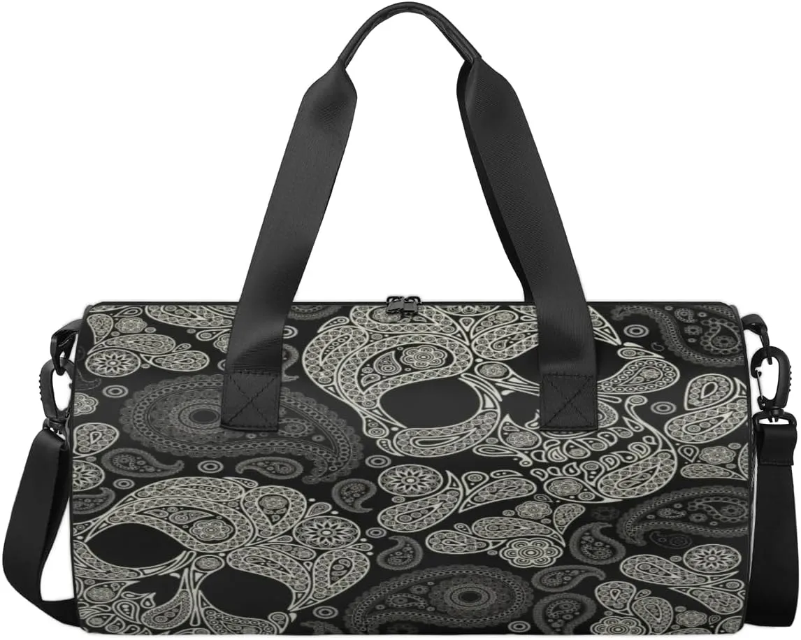 Ethnic Mandala Flower Skull Sports Duffel Bag, Gym Tote Bag Waterproof Weekender Travel Bag for Overnight Travel Luggage Workout Women Men
