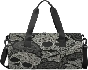 Ethnic Mandala Flower Skull Sports Duffel Bag, Gym Tote Bag Waterproof Weekender Travel Bag for Overnight Travel Luggage Workout Women Men