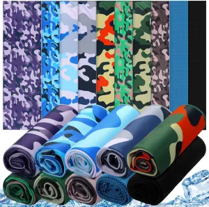 Eurzom 10 Pack Novelty Camouflage Cooling Towels for Men, 40"x12" Microfiber Breathable Camo Chilly Towels Bulk for Neck and Face Summer Hot Weather Gift for Outdoor Fish Hiking Army Supplies