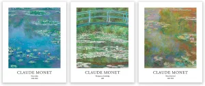 EVOLE HOME Giclee Print Set of 3 Unframed 11x14 Inch Posters, Claude Monet Water Lilies Inspirational Wall Decor for Home or Office