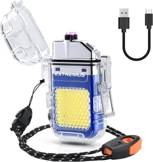Extremus Blaze 360 Rechargeable Electric Lighters, Dual Arc Lighter, Windproof Plasma Lighter, Waterproof Lighter, Flameless Lighter with Whistle Lanyard for Camping (Blue Flash)