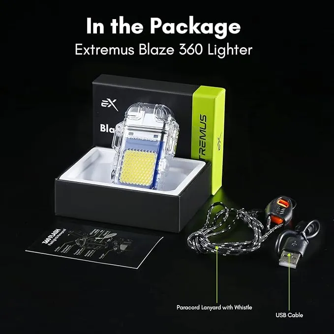 Extremus Blaze 360 Rechargeable Electric Lighters, Dual Arc Lighter, Windproof Plasma Lighter, Waterproof Lighter, Flameless Lighter with Whistle Lanyard for Camping (Blue Flash)