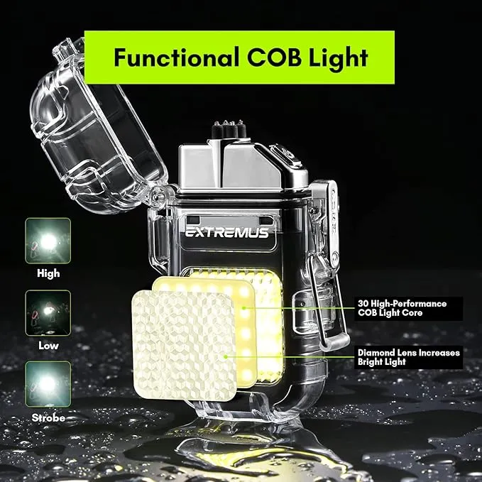 Extremus Blaze 360 Rechargeable Electric Lighters, Dual Arc Lighter, Windproof Plasma Lighter, Waterproof Lighter, Flameless Lighter with Whistle Lanyard for Camping (Green Flash)