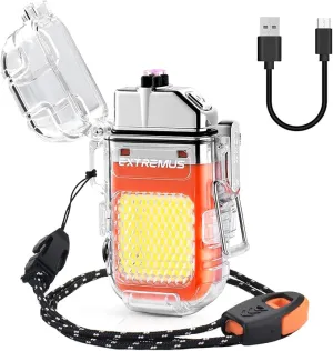 Extremus Blaze 360 Rechargeable Electric Lighters, Dual Arc Lighter, Windproof Plasma Lighter, Waterproof Lighter, Flameless Lighter with Whistle Lanyard for Camping (Orange Flash)