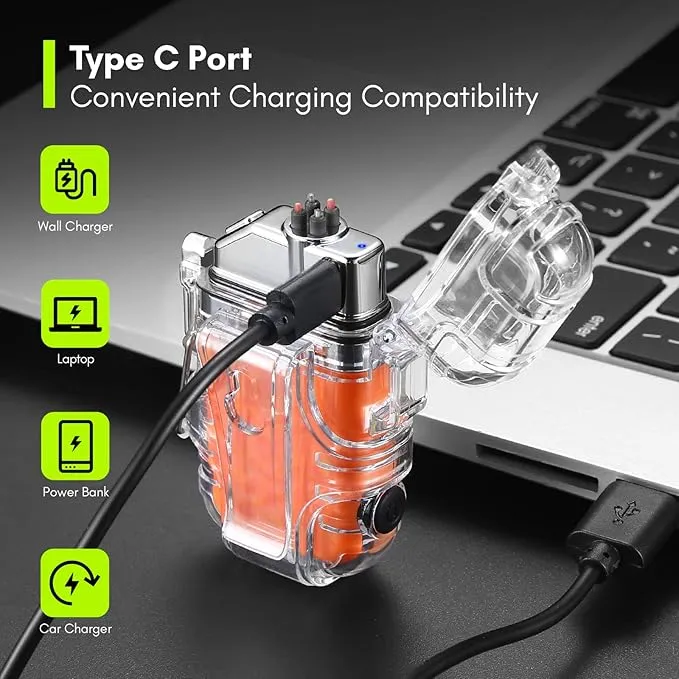 Extremus Blaze 360 Rechargeable Electric Lighters, Dual Arc Lighter, Windproof Plasma Lighter, Waterproof Lighter, Flameless Lighter with Whistle Lanyard for Camping (Orange Flash)