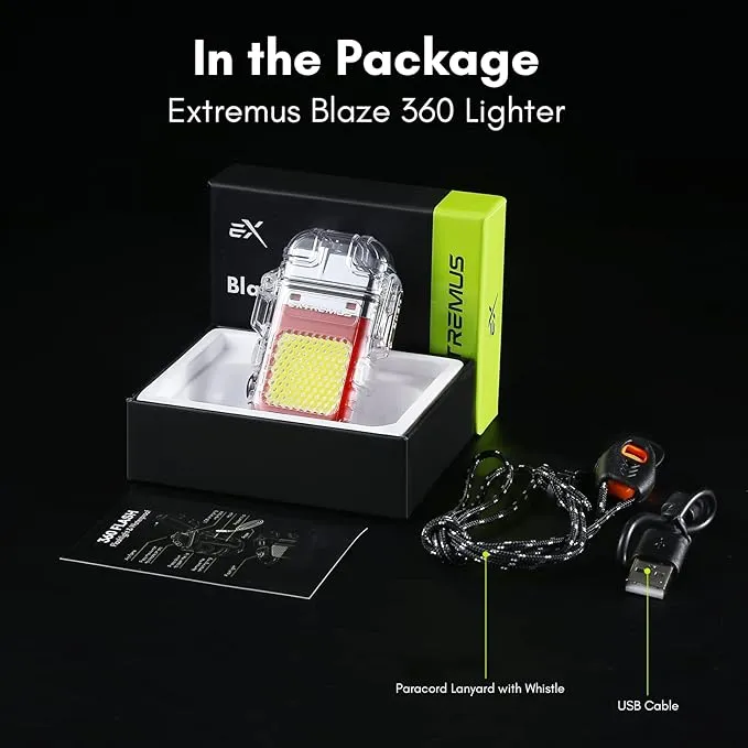 Extremus Blaze 360 Rechargeable Electric Lighters, Dual Arc Lighter, Windproof Plasma Lighter, Waterproof Lighter, Flameless Lighter with Whistle Lanyard for Camping (Red Flash)