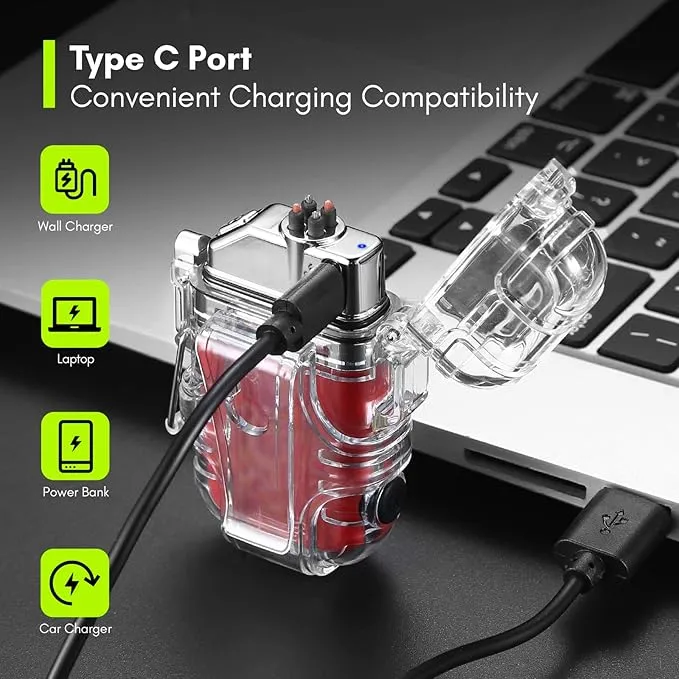 Extremus Blaze 360 Rechargeable Electric Lighters, Dual Arc Lighter, Windproof Plasma Lighter, Waterproof Lighter, Flameless Lighter with Whistle Lanyard for Camping (Red Flash)