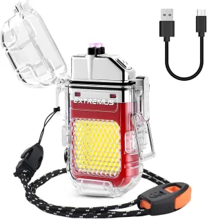 Extremus Blaze 360 Rechargeable Electric Lighters, Dual Arc Lighter, Windproof Plasma Lighter, Waterproof Lighter, Flameless Lighter with Whistle Lanyard for Camping (Red Flash)