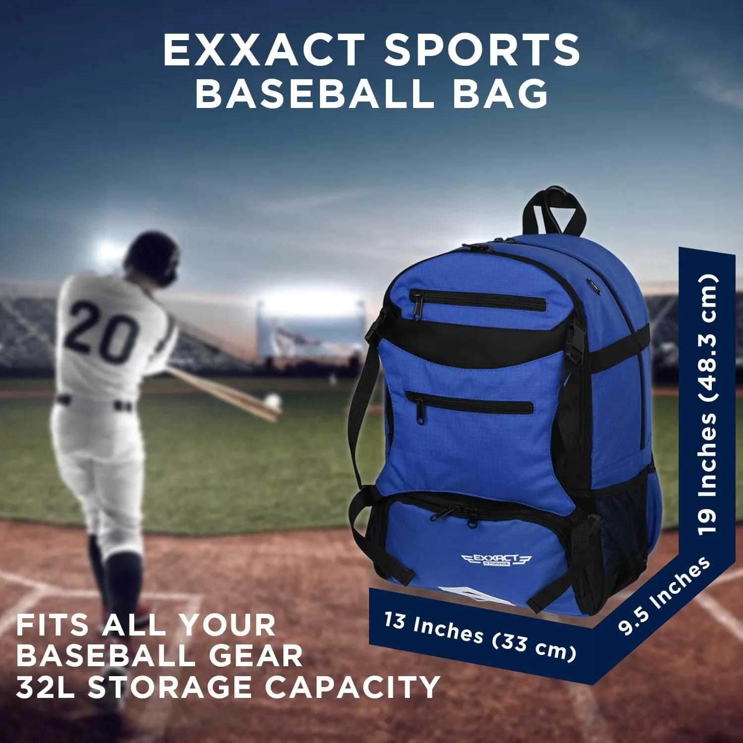Exxact Sports Baseball Bag for Adults - Softball Bag for Girls, Baseball Backpack for Boys With Helmet Holder - Includes Shoe Compartment, Fence Hook, Holds Glove and Bat - Perfect for Game Day