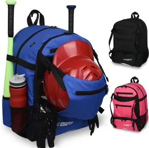 Exxact Sports Baseball Bag for Adults - Softball Bag for Girls, Baseball Backpack for Boys With Helmet Holder - Includes Shoe Compartment, Fence Hook, Holds Glove and Bat - Perfect for Game Day