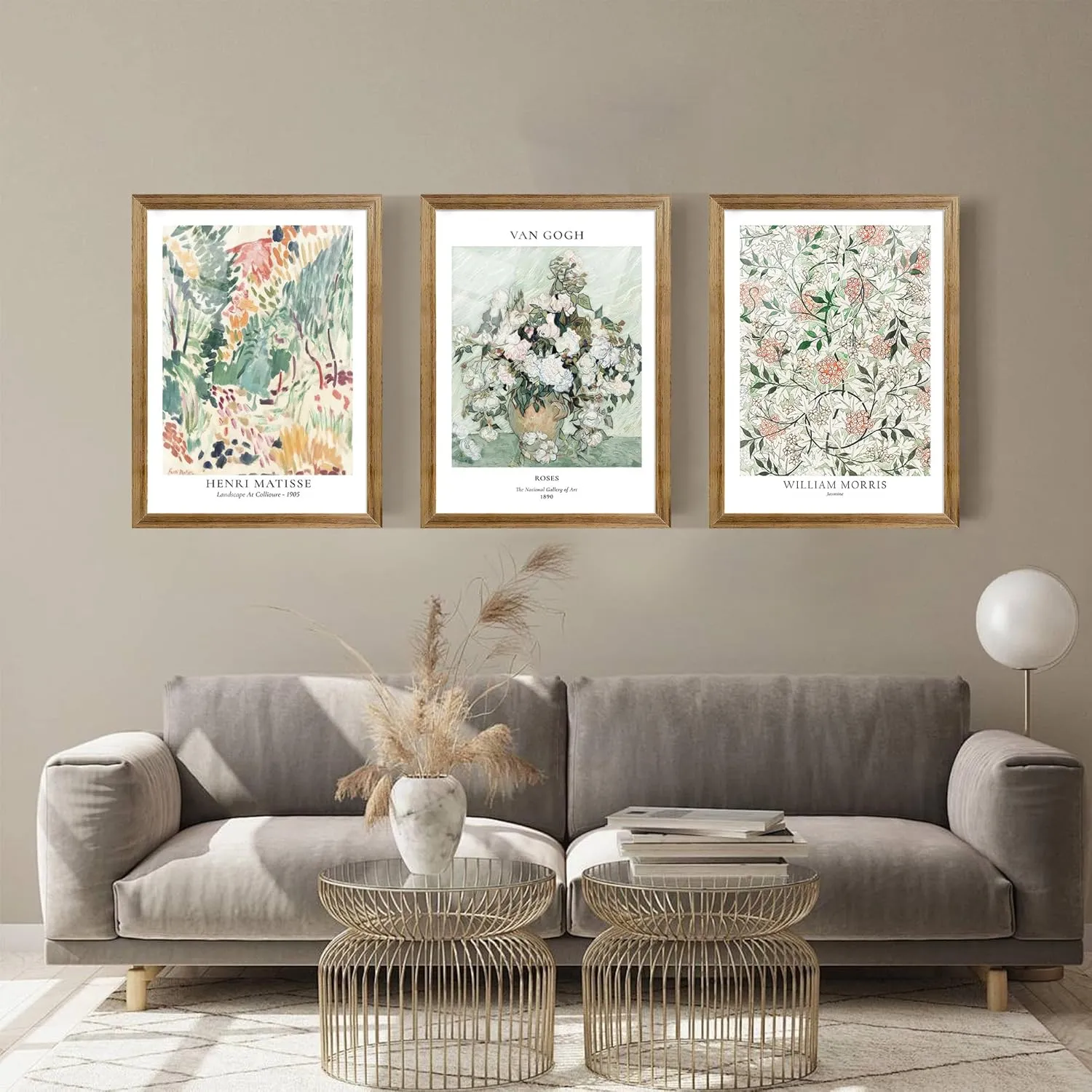 Fantasy Artists Framed Colorful Wall Art Set of 3 Impressionism Henri Matisse Van Gogh William Morris Flower Botanical Abstract Artwork Prints for Living Room Bedroom Bathroom 12" x 16"