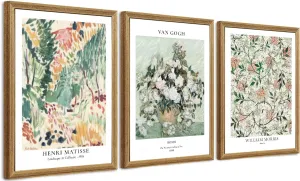Fantasy Artists Framed Colorful Wall Art Set of 3 Impressionism Henri Matisse Van Gogh William Morris Flower Botanical Abstract Artwork Prints for Living Room Bedroom Bathroom 12" x 16"
