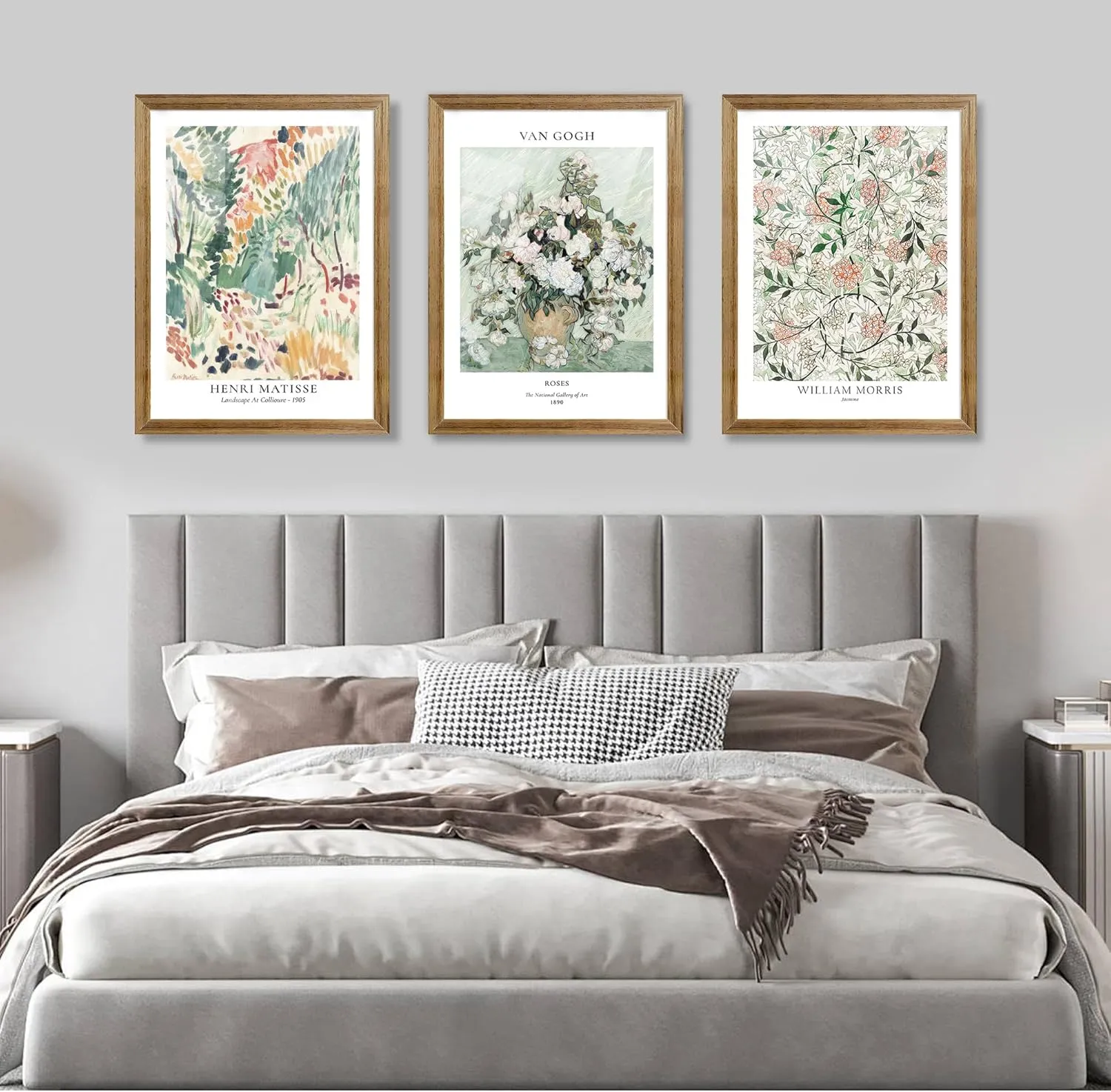 Fantasy Artists Framed Colorful Wall Art Set of 3 Impressionism Henri Matisse Van Gogh William Morris Flower Botanical Abstract Artwork Prints for Living Room Bedroom Bathroom 12" x 16"