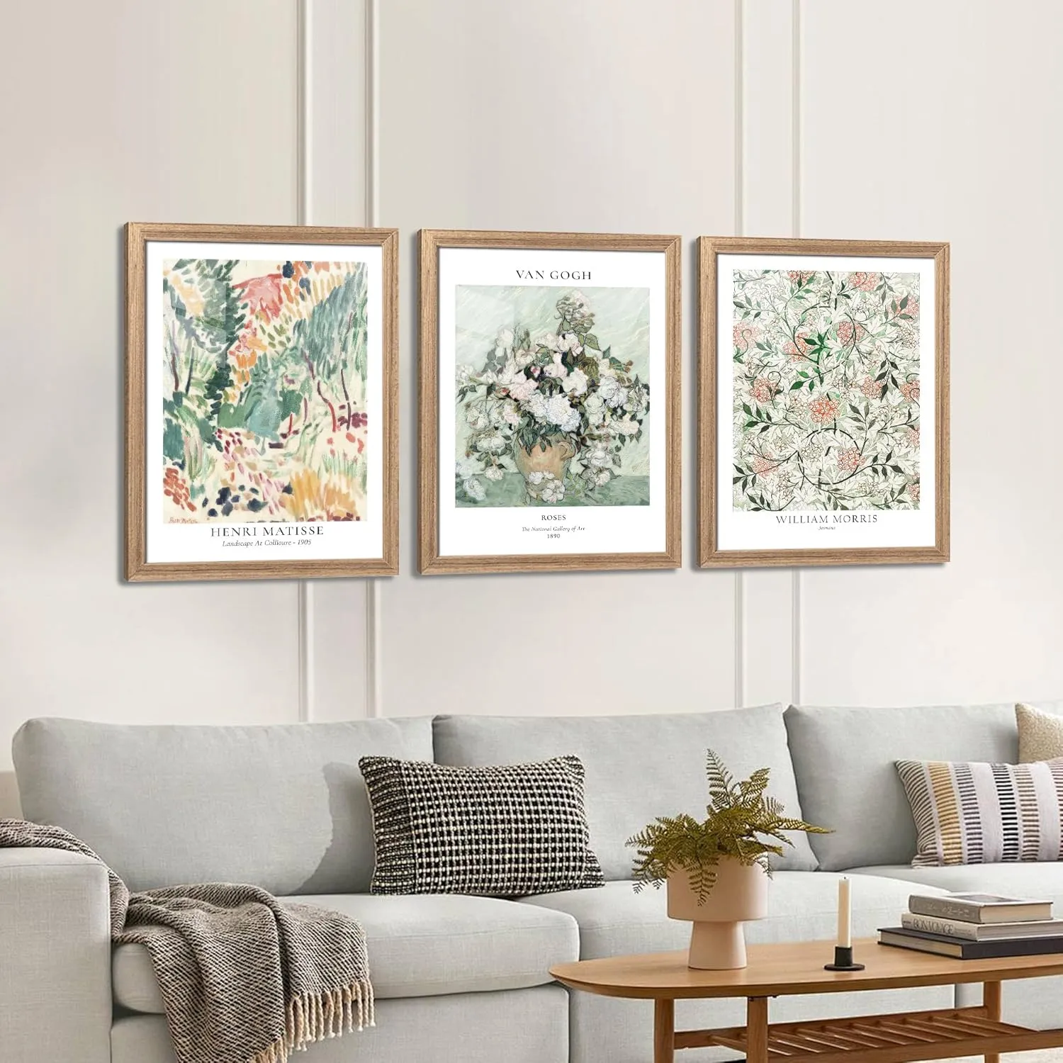 Fantasy Artists Framed Colorful Wall Art Set of 3 Impressionism Henri Matisse Van Gogh William Morris Flower Botanical Abstract Artwork Prints for Living Room Bedroom Bathroom 12" x 16"
