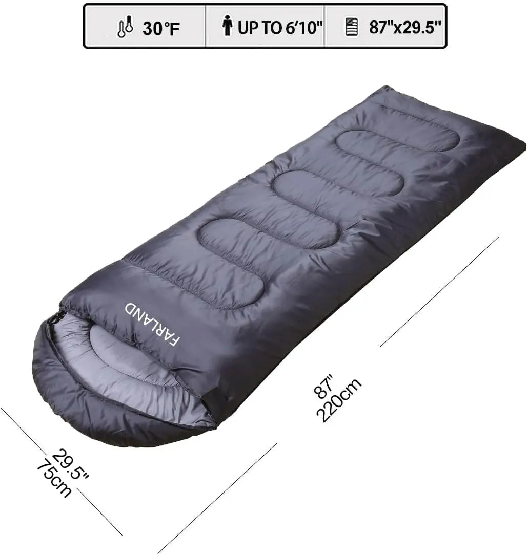 FARLAND Sleeping Bags 30℉ for Adults Teens Kids with Compression Sack Portable and Lightweight for 3-4 Season Camping, Hiking,Waterproof, Backpacking and Outdoors