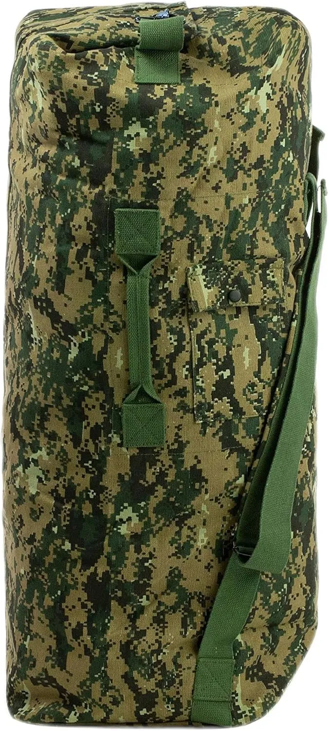 Farm Blue 2 Strap Top Load Non-Zipper Extra Large XL Military Duffel Bags - Heavy Duty Army Grade Cotton Canvas Duffle bags For Men, Women & Students - Tactical Gear Sack 22" x 38" Digital Camo