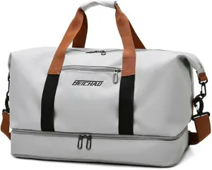 Fashion Travel Bags for Women Large Capacity Men's Sports Bag Waterproof Weekend Sac Voyage Female Messenger Bag Dry and Wet, Gray 46x25x28cm