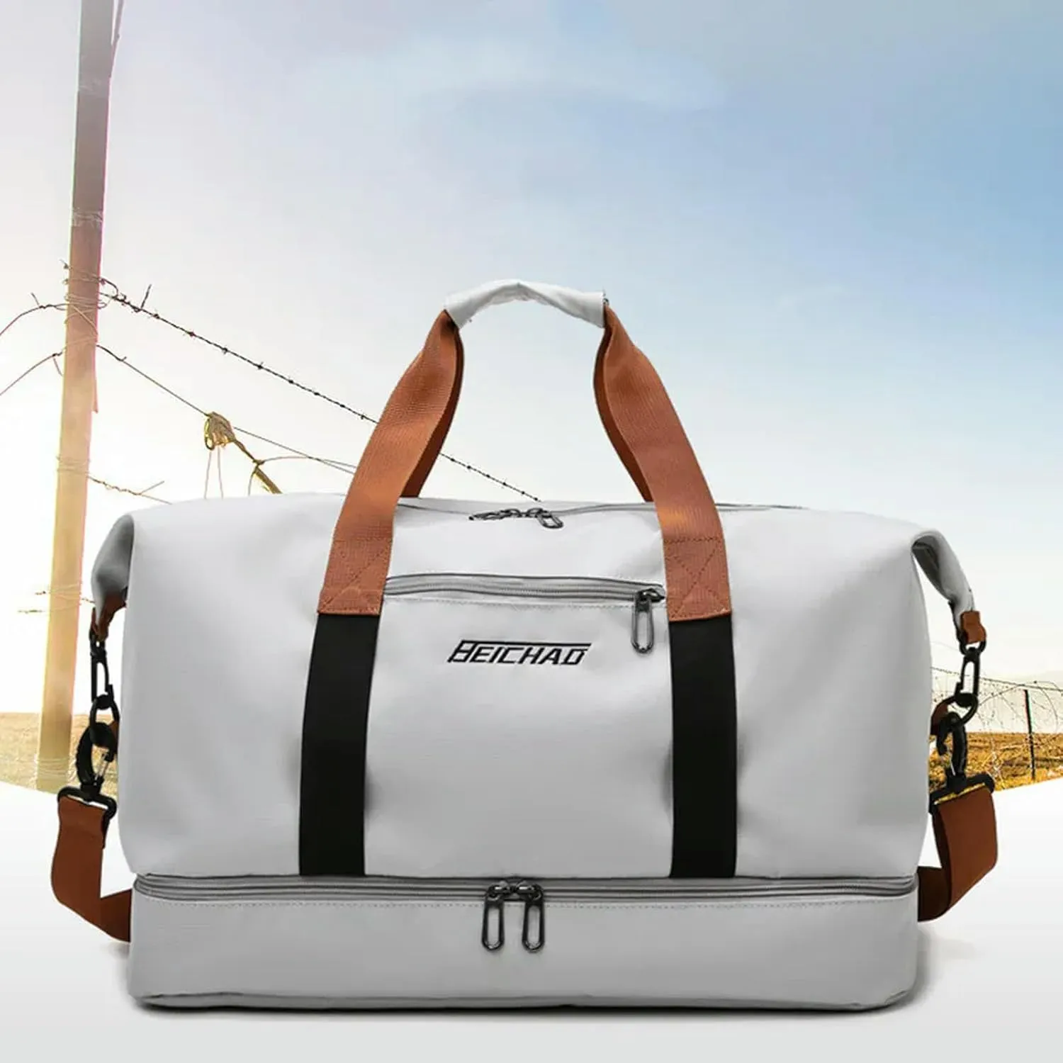 Fashion Travel Bags for Women Large Capacity Men's Sports Bag Waterproof Weekend Sac Voyage Female Messenger Bag Dry and Wet, Gray 46x25x28cm