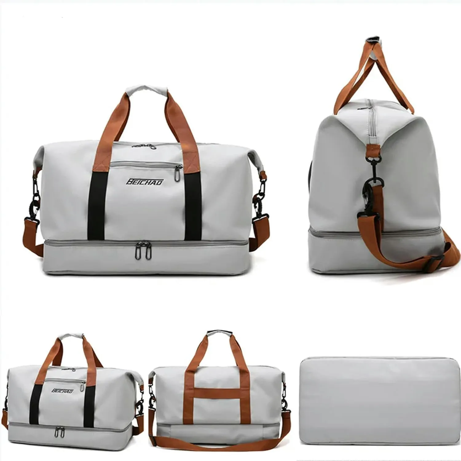 Fashion Travel Bags for Women Large Capacity Men's Sports Bag Waterproof Weekend Sac Voyage Female Messenger Bag Dry and Wet, Gray 46x25x28cm