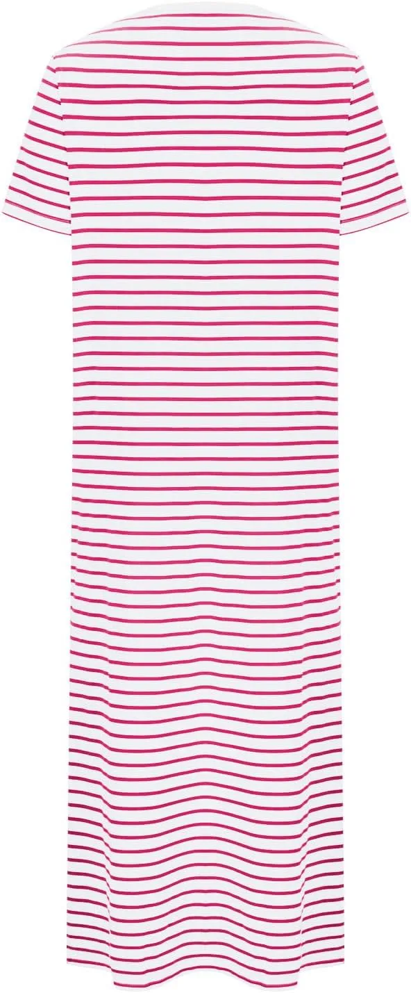 Fashion Womens Spring Summer Dresses Striped Short Sleeve Casual Dress Slim Side Split Business Dress with Pocket
