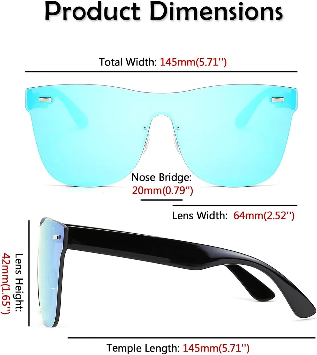 FEISEDY Mirrored Rimless Sunglasses One Piece Lens Reflective Sunglasses for Women Men B2647