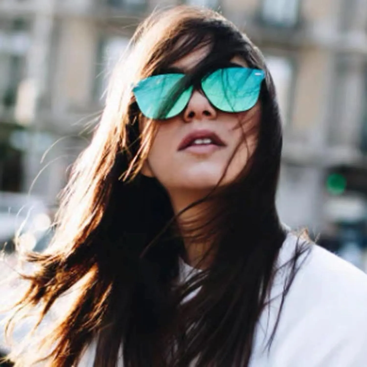 FEISEDY Mirrored Rimless Sunglasses One Piece Lens Reflective Sunglasses for Women Men B2647