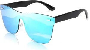 FEISEDY Mirrored Rimless Sunglasses One Piece Lens Reflective Sunglasses for Women Men B2647