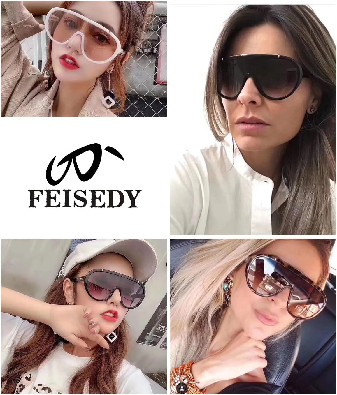 FEISEDY Sunglasses Women Oversized One Piece Frame UV400 Sun Glasses Trendy Retro Shades B2580